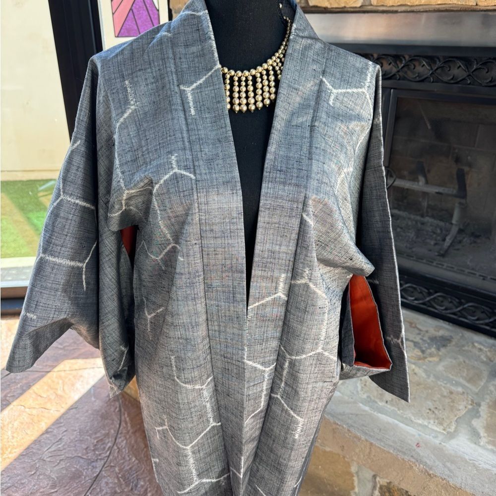 NWOT Authentic Japanese Kimono silk grey and ombré orange lining